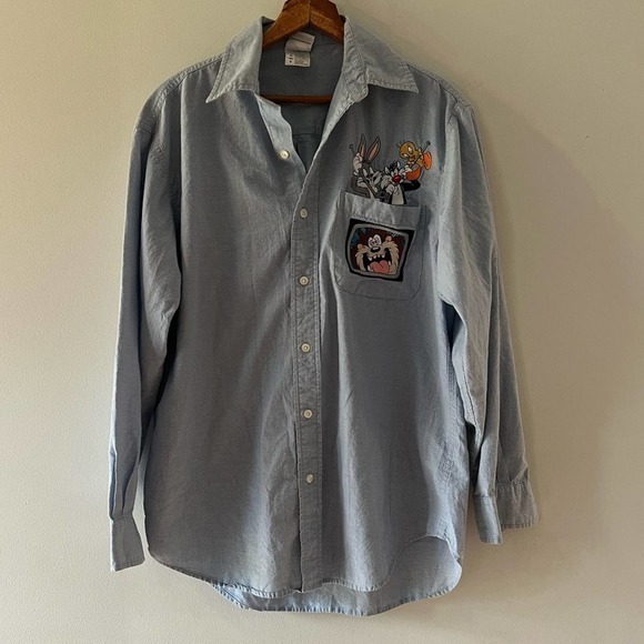 Vintage Looney Tunes Button-Down Shirt Small Taz, Bugs Bunny, Tweety, Sylvester - Picture 3 of 10